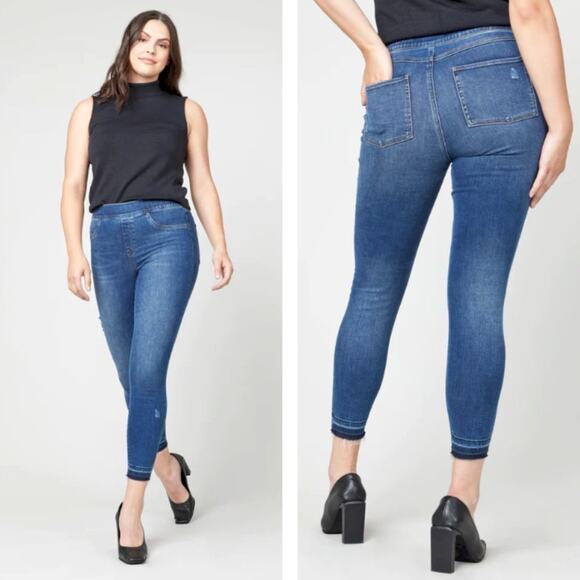 SPANX Distressed Ankle Skinny Jeans Dark Wash Size L/XL - Picture 1 of 7